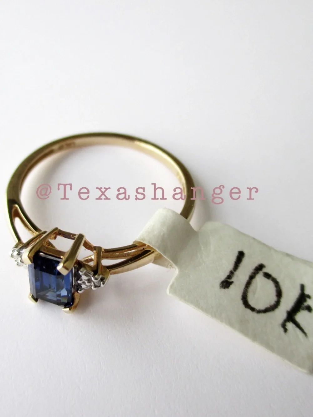 10KT Yellow Gold Blue Sapphire and Diamond Ring Size 7 Estate Vintage